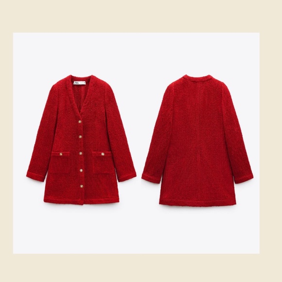 Zara Red Tweed Dress in M - Picture 2 of 4
